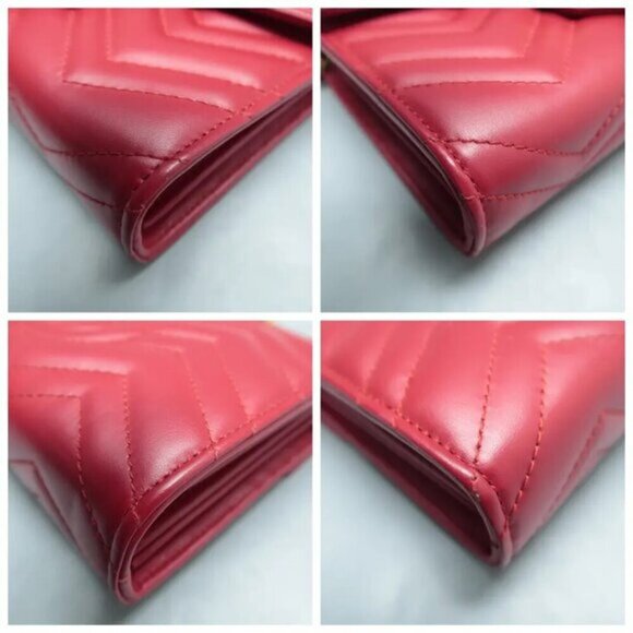 Authentic GUCCI GG Marmont Chain Wallet Red Leather Shoulder Bag Lux550-100225 - Picture 5 of 12